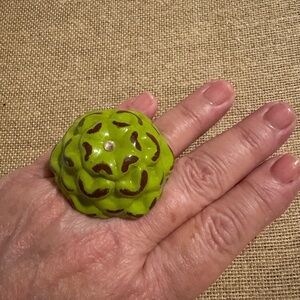 Lime Flower 3D Ring with Rhinestones by Sookie Sookie! OOAK - Artist Made